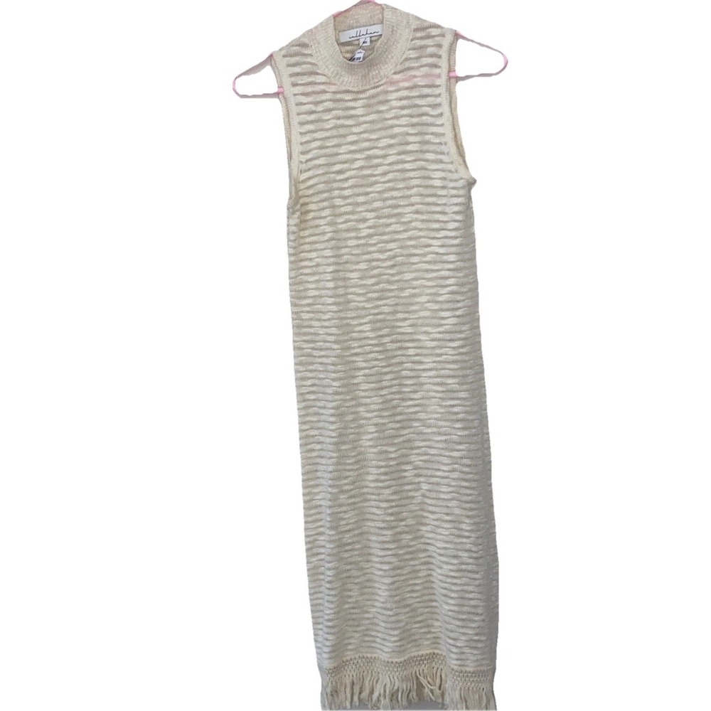 Callahan Womens Linen Blend Fringe Bottom Ivory knit Dress XS Beach Cover